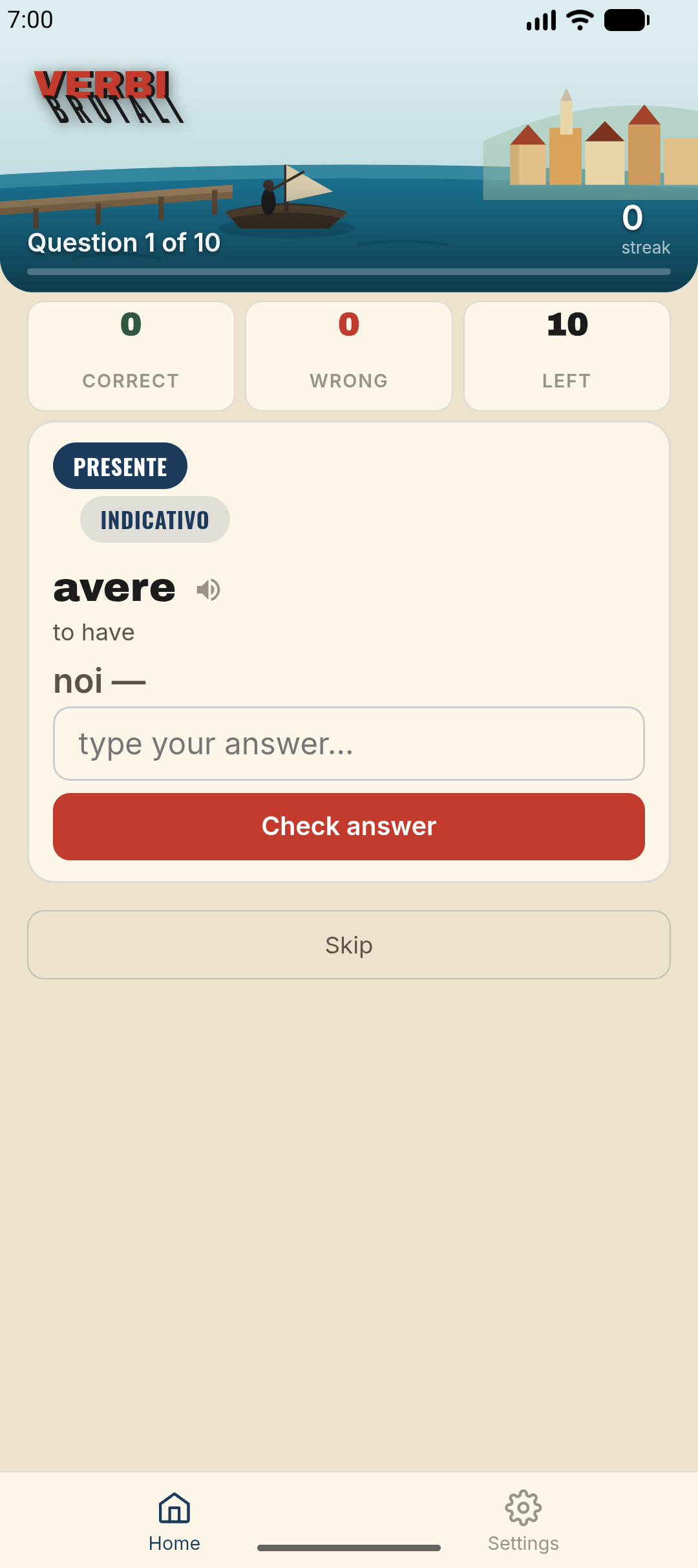Practice question ‚Äî conjugate the verb ‚Äúavere‚Äù for ‚Äúnoi‚Äù