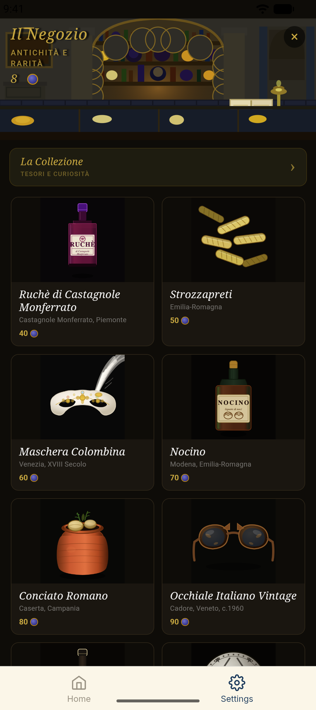 La Collezione ‚Äî collectible Italian treasures earned by practicing